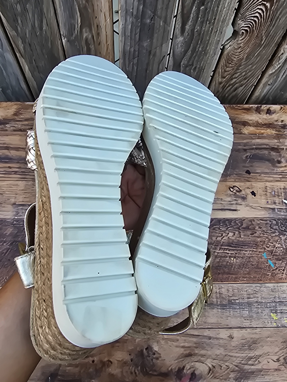 Woven Metallic Espadrille Wedge Sandals Gold Size 8 - Picture 11 of 13